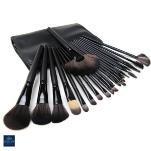 Set 24 pensule machiaj, husa piele ecologica - BLACK