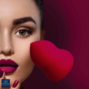 Burete ergonomic si stativ pentru aplicare make-up si creme, rosu - Img 5