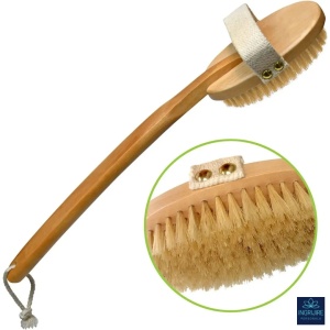 Perie de baie din lemn, maner detasabil, peri din nylon baretă anti-alunecare