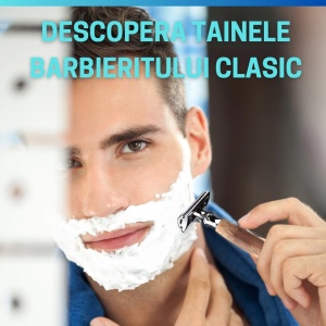 Aparat de ras clasic, maner din lemn, silver - Img 6