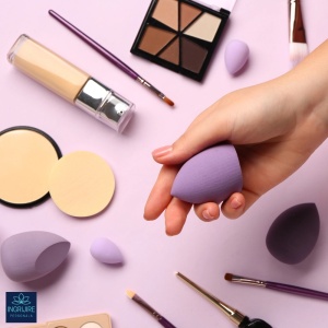 Burete ergonomic si stativ pentru aplicare make-up si creme, mov deschis - Img 4