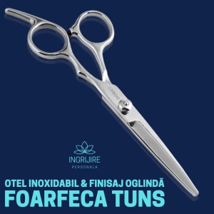 Set complet pentru frizerie format din foarfece pentru tuns si filat 6'', brici cu lama interschimbabila si pieptan din otel inoxidabil - Img 3