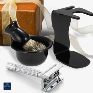 Set pentru barbierit clasic cu aparat de ras clasic, pamatuf, bol si stativ - Img 3