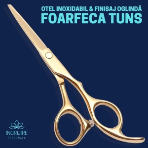 Set profesional pentru frizerie format din foarfece pentru tuns si filat 6'', brici cu lama interschimbabila si pieptan, Royal Gold - Img 3