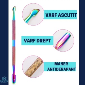 Instrument pentru impingere cuticule si curatare, cu doua capete varf drept/inclinat multicolor - Img 6