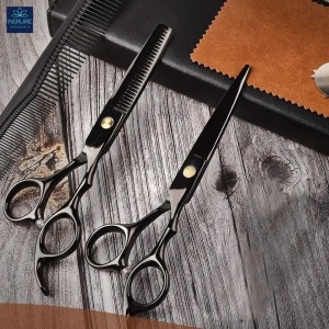 Set profesional de 2 foarfece de tuns si filat 6'', Matte Black