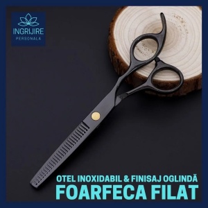 Set profesional de 2 foarfece de tuns si filat 6'', Matte Black - Img 5