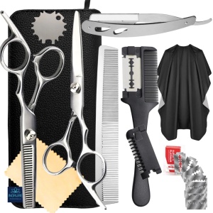 Set profesional pentru frizerie silver, 9 instrumente