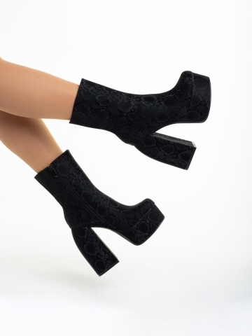 Iriana fekete női bokacsizma, textil anyagból készült - Img 4