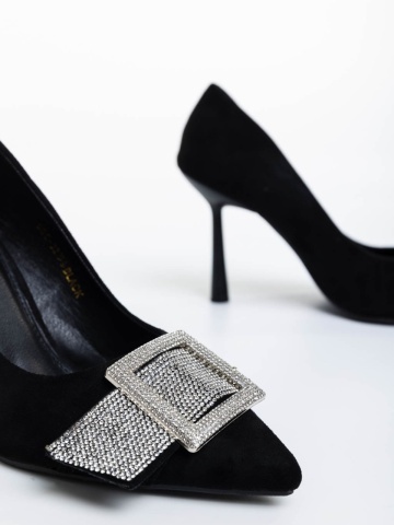 Tiphanie fekete női magassarkú cipő textil anyagból - Img 5