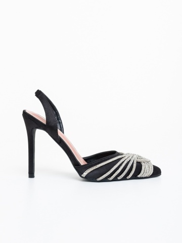 Danara fekete női magassarkú cipő textil anyagból - Img 4