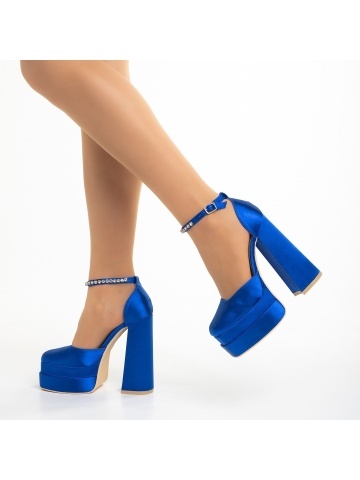Amyra kék női cipő, textil anyagból készült - Img 4