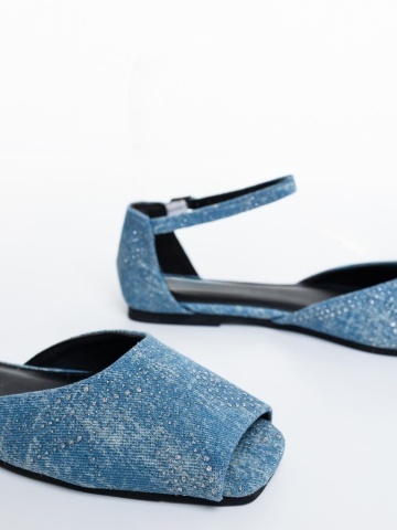 Elmena kék női szandál textil anyagból - Img 5