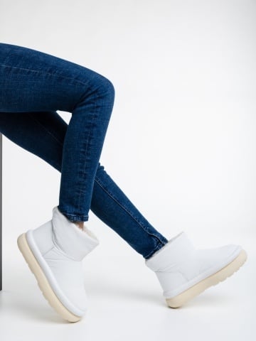 Leola fehér, női csizma, ökológiai bőrből és textil anyagból - Img 3
