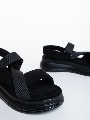 Asavia fekete női platformos szandál textil anyagból - Img 5