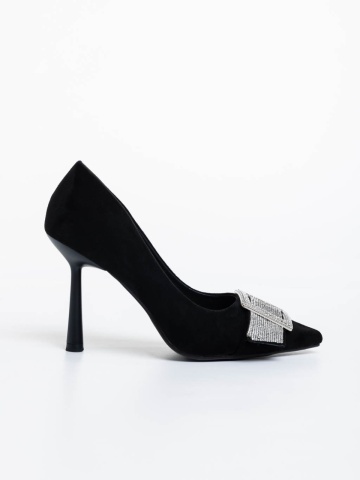 Tiphanie fekete női magassarkú cipő textil anyagból - Img 4