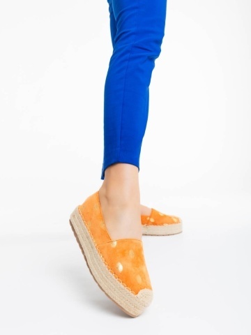 Oana narancssárga női espadrille textil anyagból - Img 6