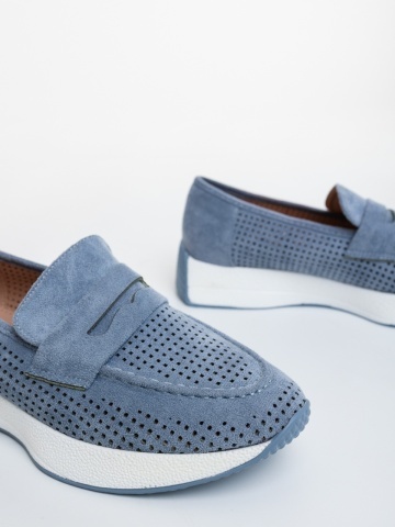 Remura fehér és kék női félcipő textil anyagból - Img 5