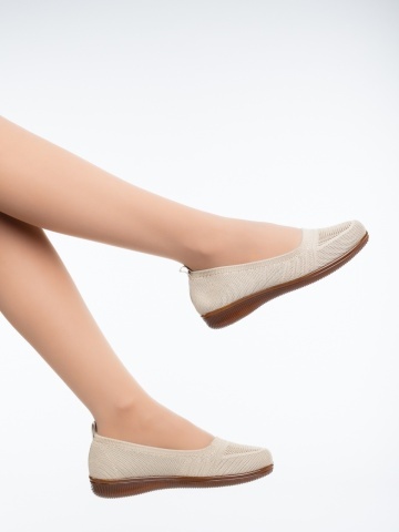 Zendara bézs női balerina textil anyagból - Img 3
