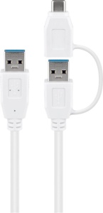 Cablu USB 3.0 T-T cu adaptor USB-C 1m alb Goobay
