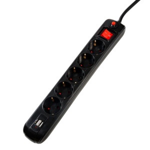 Prelungitor cu protectie 5 prize + 2 x USB 1.8M cu intrerupator Spacer - Img 2