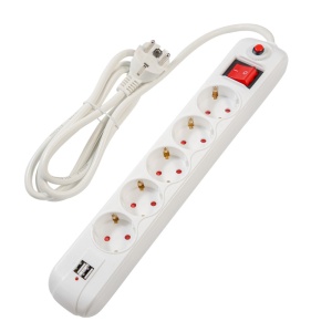 Prelungitor cu protectie 5 prize + 2 x USB 4.5M cu intrerupator Spacer