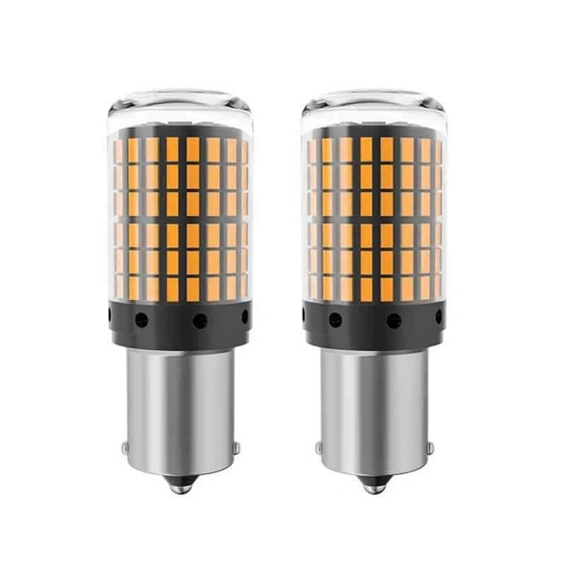 Set 2 Becuri LED P21W BA15S pentru Semnalizare Auto, 144 SMD, Lumină Portocalie Intensă