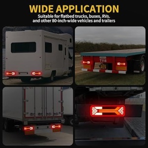 Lămpi spate LED montate pe remorcă, rulotă și platformă auto, imagine utilă pentru prezentarea compatibilității universale în aplicații reale.