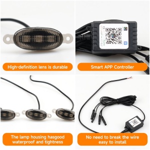 Kit lumini RGB auto cu modul de control și aplicație mobilă, pentru personalizarea grilei sau interiorului mașinii.
