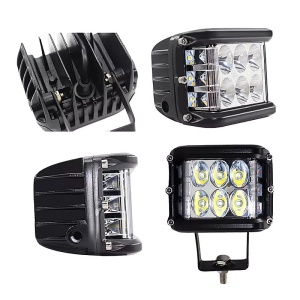 Colaj cu detalii constructive ale proiectorului LED bicolor Tucrim, inclusiv carcasa, radiatorul și configurația LED-urilor.