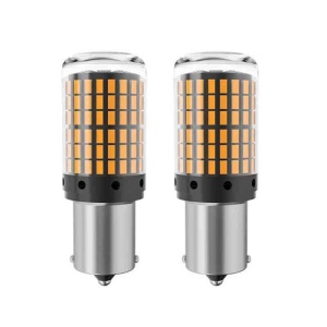 Set 2 Becuri LED P21W BA15S pentru Semnalizare Auto, 144 SMD, Lumină Portocalie Intensă