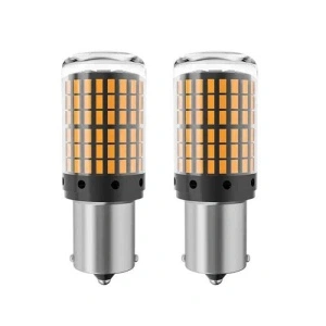 Set 2 Becuri LED P21W BA15S pentru Semnalizare Auto, 144 SMD, Lumină Portocalie Intensă