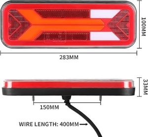 Set de lămpi spate LED universale pentru remorcă și camion, prezentat frontal pentru a evidenția designul modern și forma clară a semnalizării dinamice.