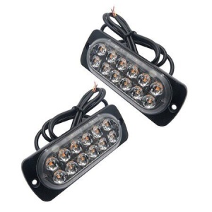 Set de 2 stroboscoape LED galbene cu 12 LED-uri pe modul, potrivite pentru avertizare auto, utilaje, platforme și vehicule comerciale.