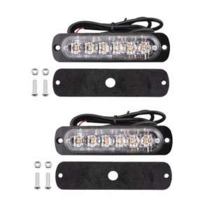 Set de două stroboscoape LED galbene cu 6 LED-uri, prezentate împreună pentru evidențierea designului compact și a montajului universal. 