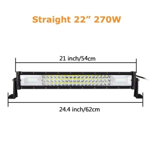Bară LED 270W de 54 cm cu prezentare clară a dimensiunilor totale și a lungimii utile, potrivită pentru alegerea corectă înainte de montaj pe auto sau off-road.