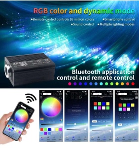 Kit fibră optică LED auto RGB cu telecomandă și control prin aplicație