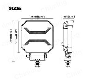 Dimensiuni proiector LED auto 54W, utile pentru verificarea spațiului de montaj pe vehicule, utilaje sau suporturi compatibile.