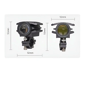 Dimensiuni proiector LED moto dual-color, cu format compact pentru montaj pe motocicletă, ATV sau scuter.