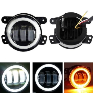 Set 2 Proiectoare Ceață LED cu DRL și Semnalizare Dinamică, Mufă H11, 98 mm