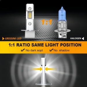 Comparatie bec LED H3 vs halogen – montaj 1:1 și lumină mult mai puternică fără modificări