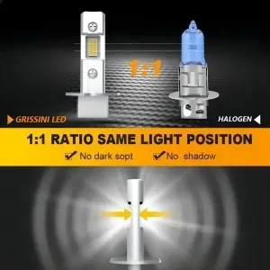 Comparatie bec LED H3 vs halogen – montaj 1:1 și lumină mult mai puternică fără modificări