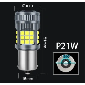 Bec LED P21W BA15S cu lumină puternică alb rece dimensiuni