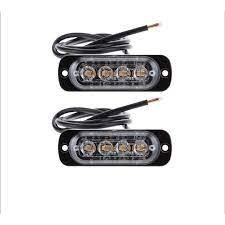 Set de 2 stroboscoape LED galbene cu 4 LED-uri pe modul, potrivite pentru semnalizare auto, utilaje și vehicule de intervenție.