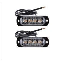 Set de 2 stroboscoape LED galbene cu 4 LED-uri pe modul, potrivite pentru semnalizare auto, utilaje și vehicule de intervenție.