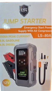 Ambalajul produsului cu prezentarea principalelor specificații: 12V, 2500A Peak, compatibil cu motoare pe benzină și diesel.