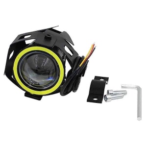 Proiector LED cu lupă și Angel Eye, livrat cu accesorii de montaj, șuruburi și cheie pentru instalare.