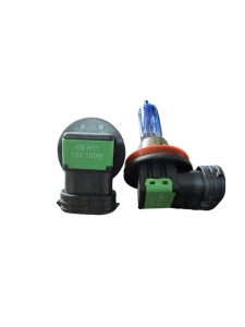 Prim-plan cu bec halogen H11 12V 100W și marcajul soclului, potrivit pentru prezentare detaliată în pagina de produs.