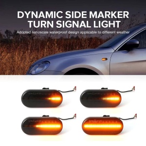 Semnalizări dinamice LED fumurii pentru Volkswagen, imagine de prezentare care evidențiază designul modern și efectul de iluminare secvențială.