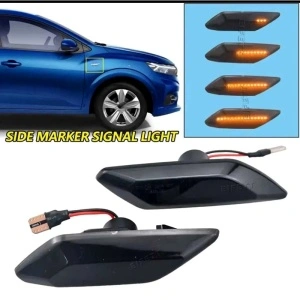 Ilustrare a semnalizarii laterale dinamice LED fumurii cu efect secvential, evidentiind montajul si aspectul modern pe vehicul.